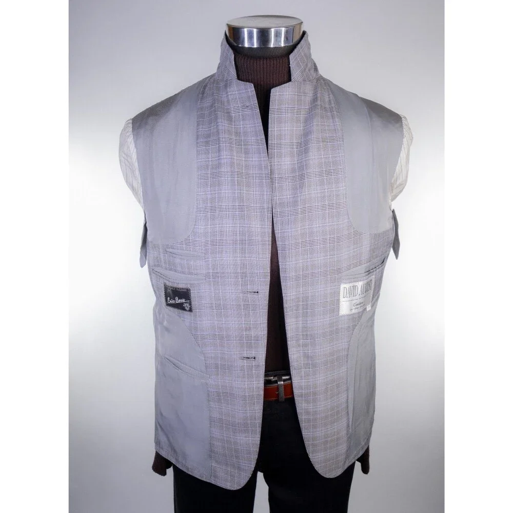 DAVID AUGUST Couture Blazer Men's 38XS Sport Coat Plaid Surgeon's Cuffs Jacket